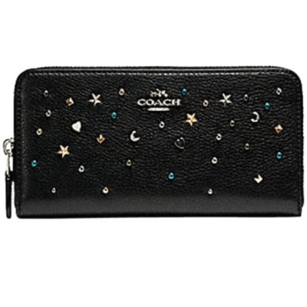 Coach Star Studded Black Pebble Leather Wallet NWT - Picture 1 of 15